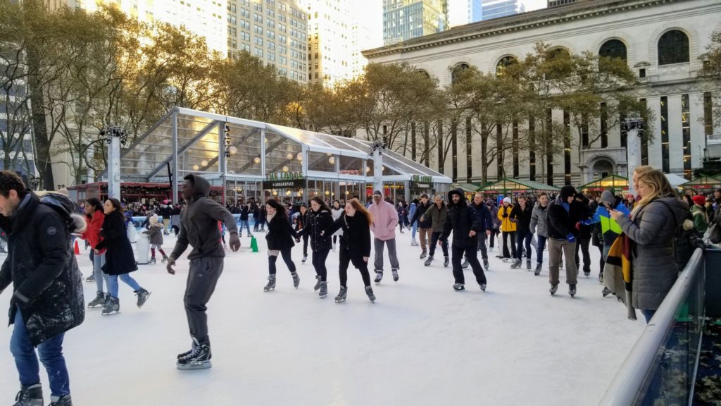Bryant Park NYC ice skating weekend crowd