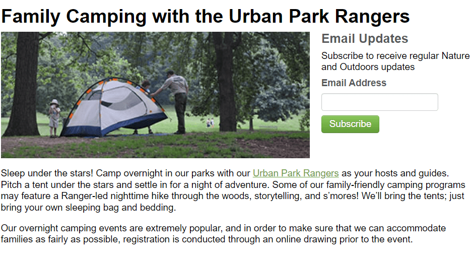 NYC Parks family camping programs with Urban Park Rangers